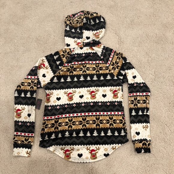 No Boundaries Women's Christmas Reindeer Plush Pullover Hoodie - Picture 10 of 14